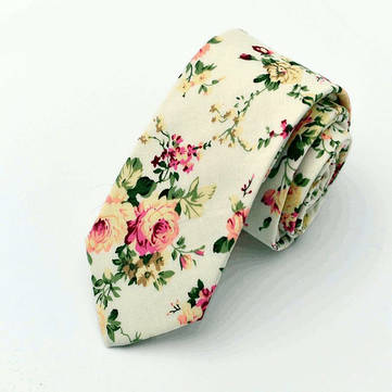 Mens Wedding Cotton Printing Floral Ties Suit Skinny Ties Grooms Necktie For Men (COLOR.: 1#)