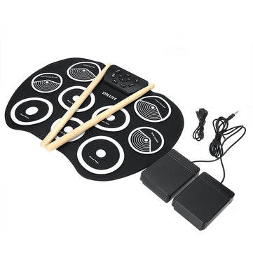 Portable Electronic Roll Up Drum Set Kit 9 Silicon Pad for Beginner