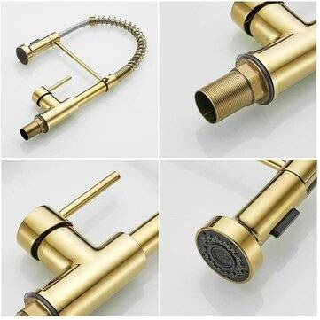 Luxury Gold Kitchen Sink Faucets Brass Single Lever Pull Out Spring Spout Mixers Tap Hot Cold Water