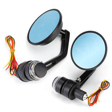 2Pcs 7/8`` Handbar Motorcycle Side Rearview Mirrors Bar End Turn Signals Light