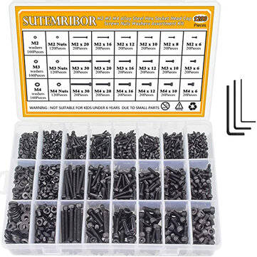 1200Pcs Assorted M2 M3 M4 Stainless Steel Screws & Socket Bolts and Nuts Set