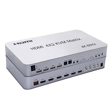 4 Port USB HDMI KVM Matrix 4X2 Dual Monitor 4K 60Hz HDR Switch Splitter 4 in 2 out... (PLUG: EUPLUG)