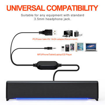 3D Surround Soundbar Channel 2.0 Speaker Wired Computer Speakers Stereo Subwoofer Soundbar for Lapto