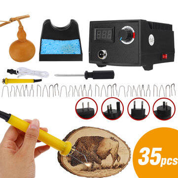 220V Pro Wood Burner Pyrography Pen Burning Machine Gourd Wood Crafts Tool Kit (PLUG: EUPLUG)