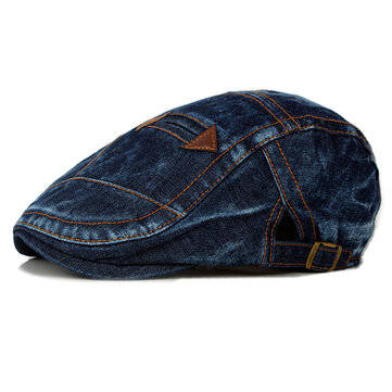 Fashion Mens Washed Denim Beret Caps Vintage Cowboy Flat Sun Cap (COLOR.: DARKBLUE)