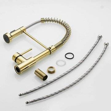 Luxury Gold Kitchen Sink Faucets Brass Single Lever Pull Out Spring Spout Mixers Tap Hot Cold Water
