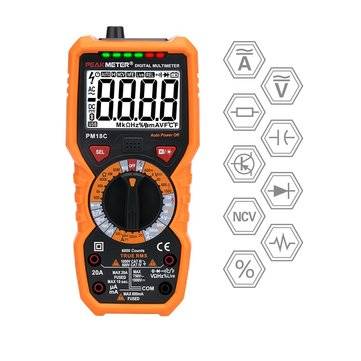 PEAKMETER Digital Multimeter PM18C with True RMS AC/DC Voltage Resistance Capacitance Frequency Temp
