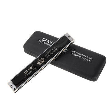QIMEI QM28A-6 28 Holes C Key Polyphonic Harmonica For Performance Competition (COLOR1: BLACK)