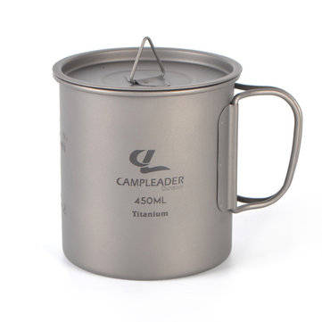 Campleader 450ml Titanium Cup Foldable Handle Water Drinking Mug With Cover Outdoor Camping