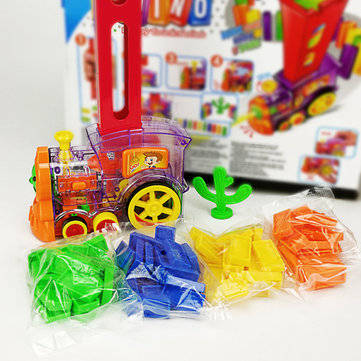 Electric Domino Train Kit Motorized Train Model with Light and Sound 80Pcs Colorful Domino Stacking
