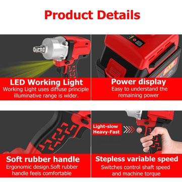 600Nm 89800mAh 1/2`` Cordless Impact Wrench Power Driver Electric Wrench Socket