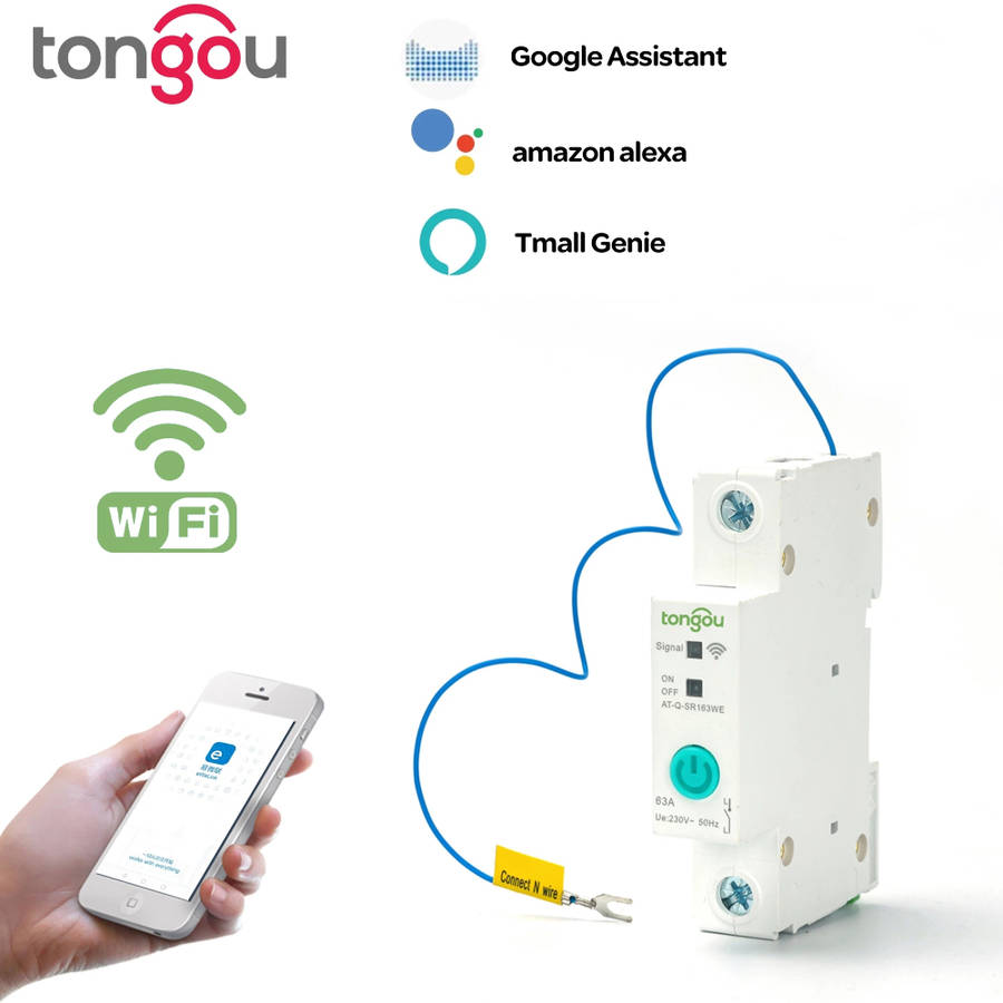 Tongou 1P 63A DIN Rail WIFI Circuit Breaker Smart Switch Remote Control by
