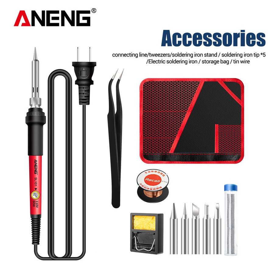 ANENG SL101 12PCS 60W 110V/220V Electric Soldering Iron Kit Temperature Adjustable with Replaceable
