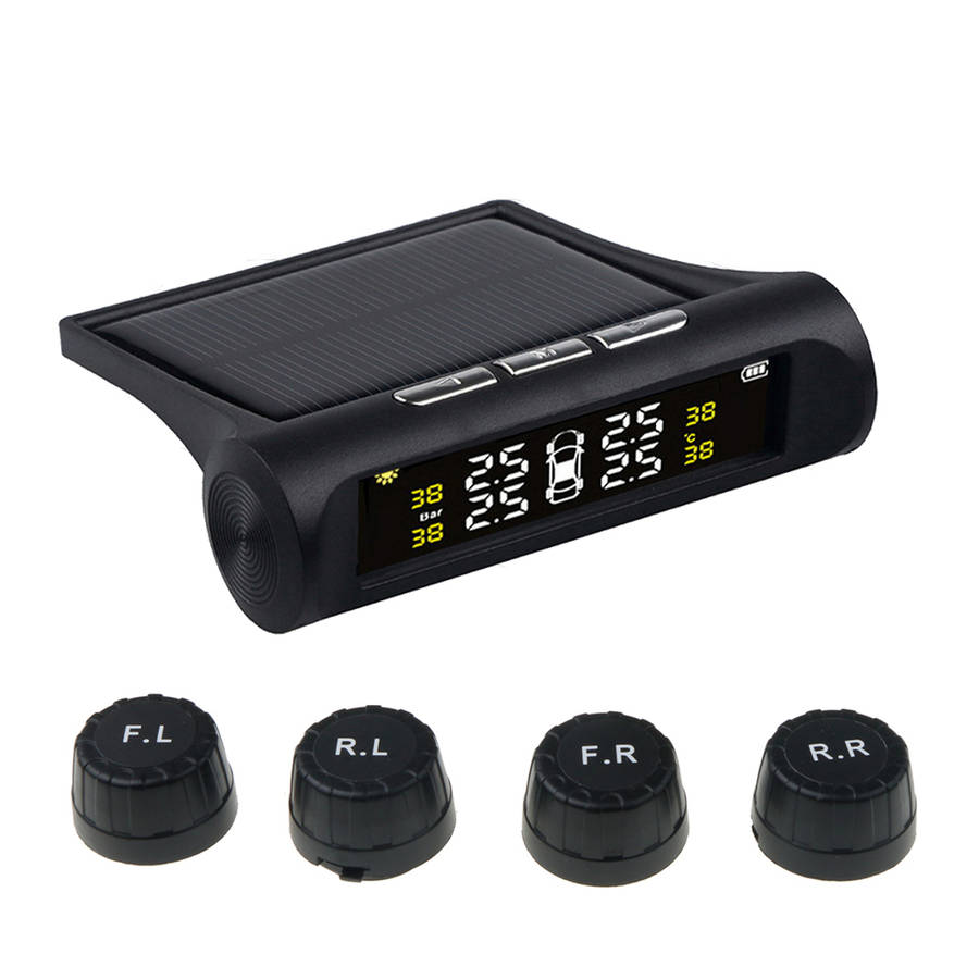 4 Sensor Solar Tyre Pressure Monitoring System Wireless TPMS Car Tire External Tyre Sensor