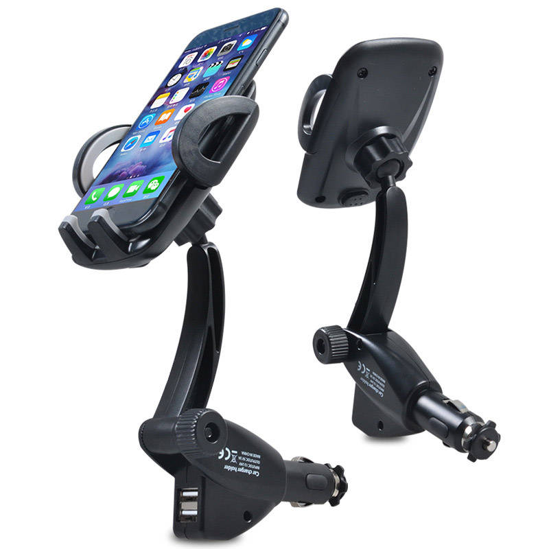 Cobao 2 in 1 Universal with Dual USB Car Charger Vehicle Mobile Phone Mount Hol