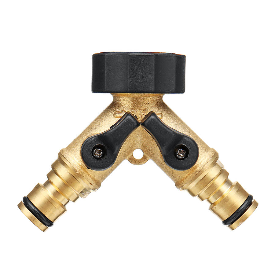 3/4 Brass 2 Way Hose Manifold Quick Connector Nozzle Y-Type Tap Water Splitter Garden Faucet Waterin