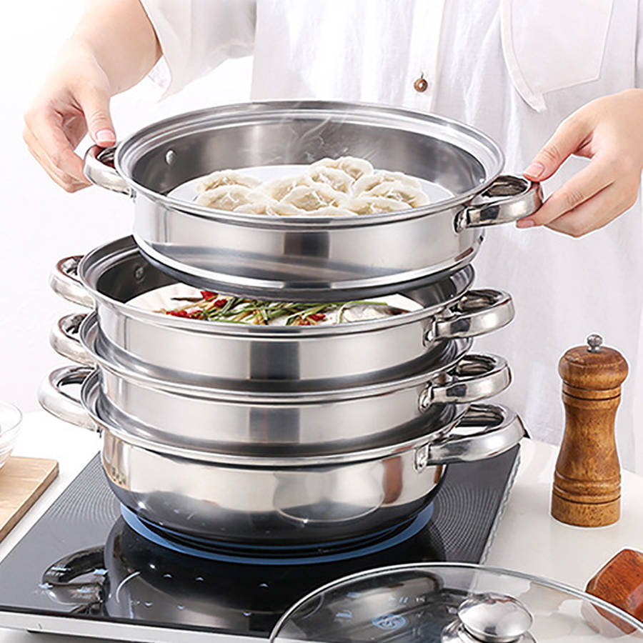 4 Tier Stainless Steel Steamer Meat Vegetable Cooking Steam Hot Pot Thick Steam