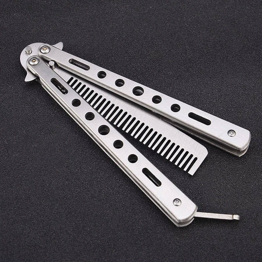 Stainless Steel Folding Training Comb Butterfly In Knife Training Tool Practice Swing Comb for Outdo