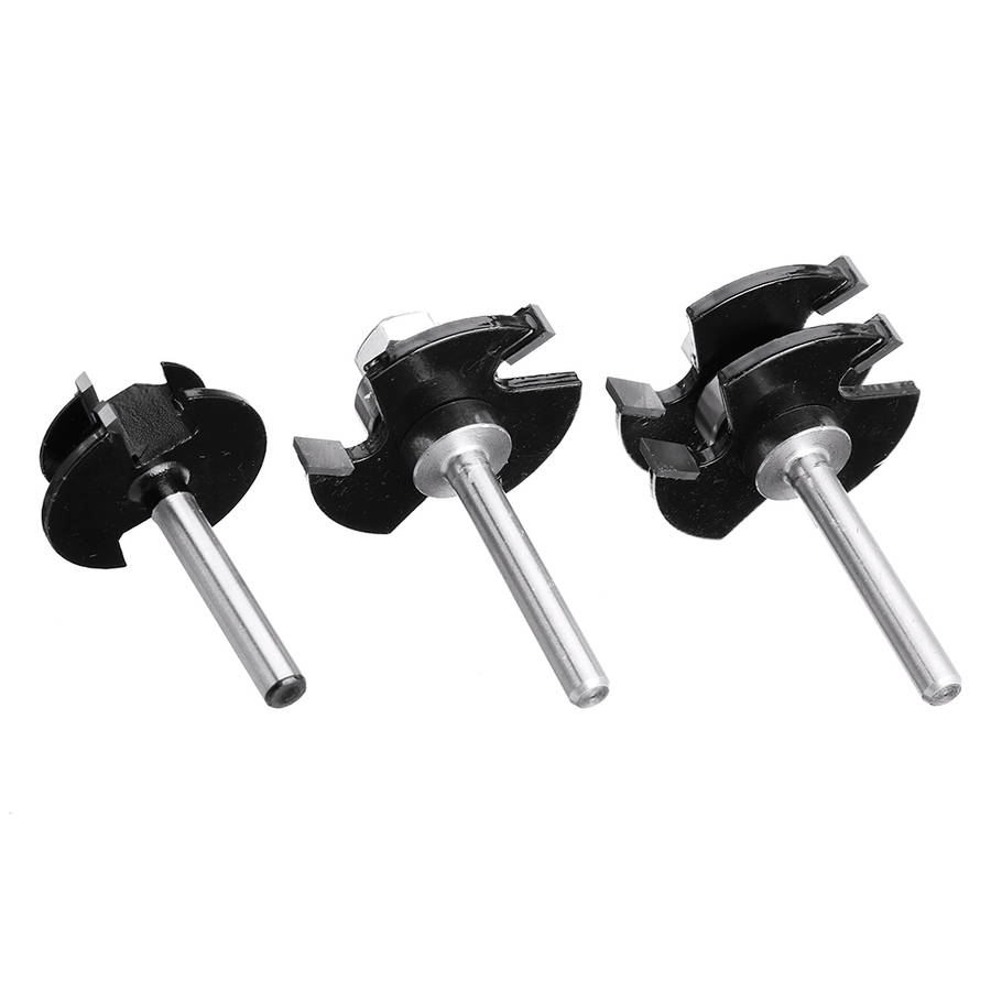 Drillpro 3Pcs 3 Teeth T-shape Tongue & Grooves Router Bit & 45 Degree Lock Miter Router Bit 1/4 Inch
