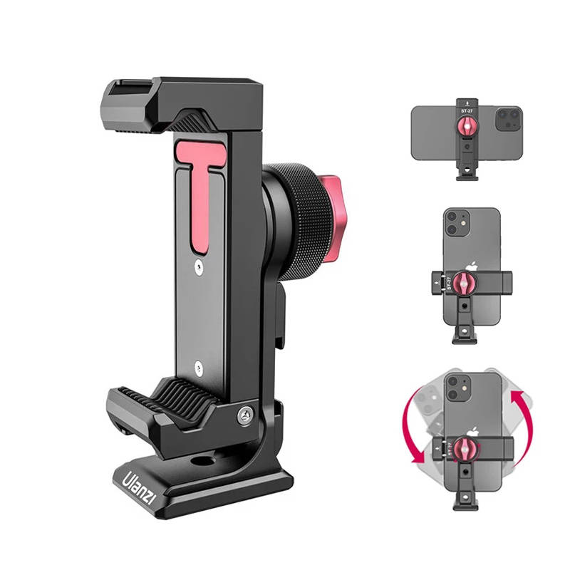 Ulanzi ST-27 Iron Man IV 360 Rotatable Phone Clip Clamp Mount Holder with Cold Shoe for Mobile Phone