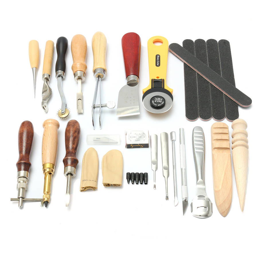 New 24pcs Leather Craft Punch Tools Kit Hand Sewing Stitching Carving Work Saddle Groover