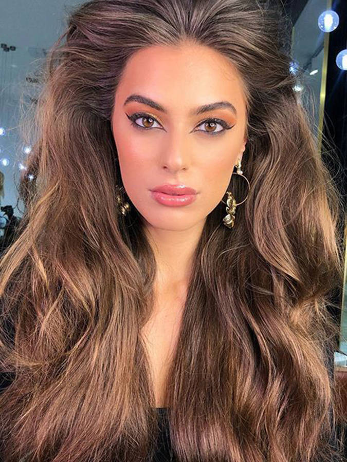 Mixed Color Long Curly Hair Long Bangs High Temperature Fiber Full Head Cover Wig