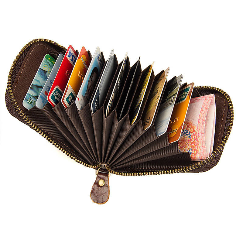 RFID Men Genuine Leather Retro Multi-Card Slot Large Capacity Foldable Card Hol