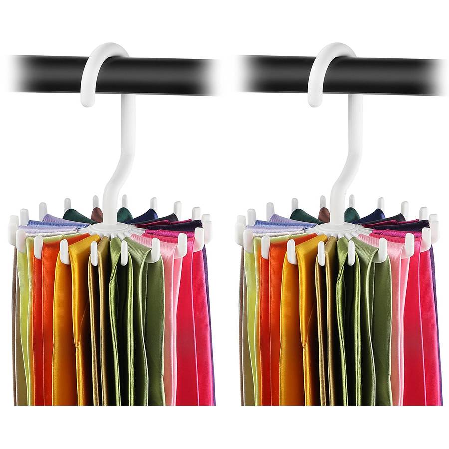 2pcs 360 Rotatable Tie Hanger Rack Adjustable Neck Ties Silk Scarf Storage Hook Organizer