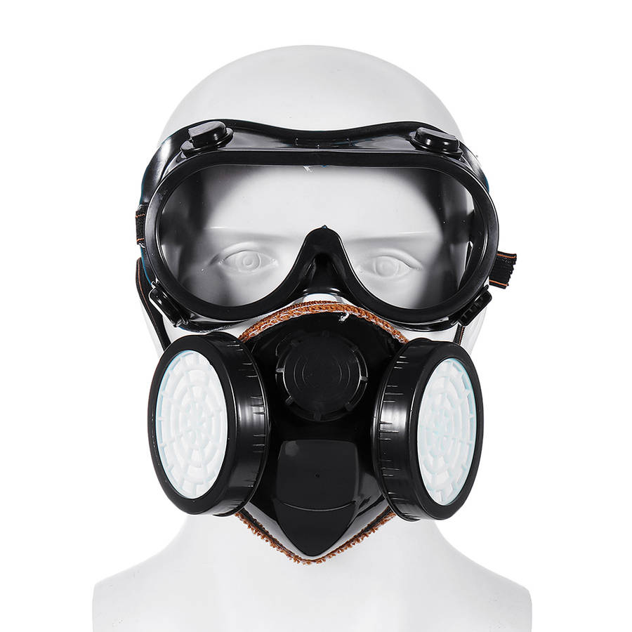 2 in 1 Gas Mask Double Filter Anti Gas Chemical Pesticide Respirator 300Hours Used