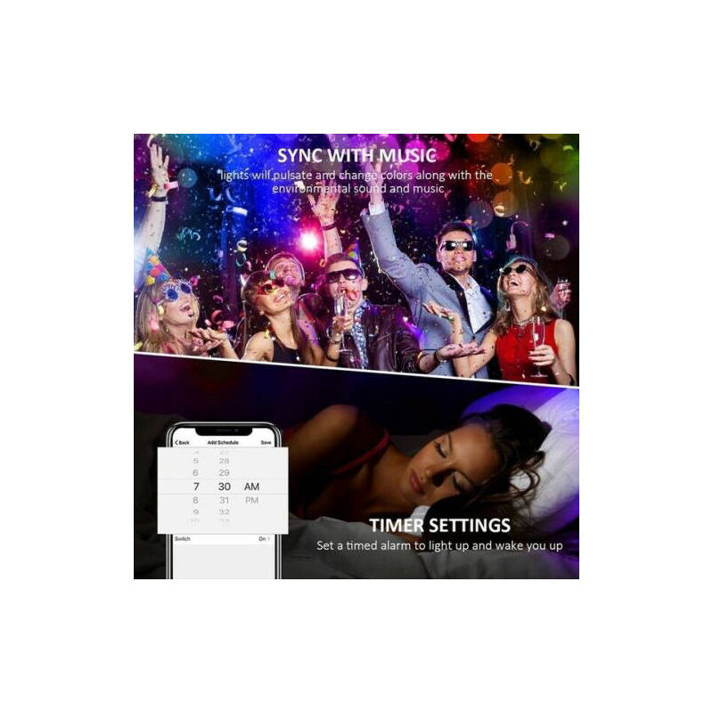 10M LED Smart Strip Lights Music Sync bluetooth App Control Full Kit Remote For Room