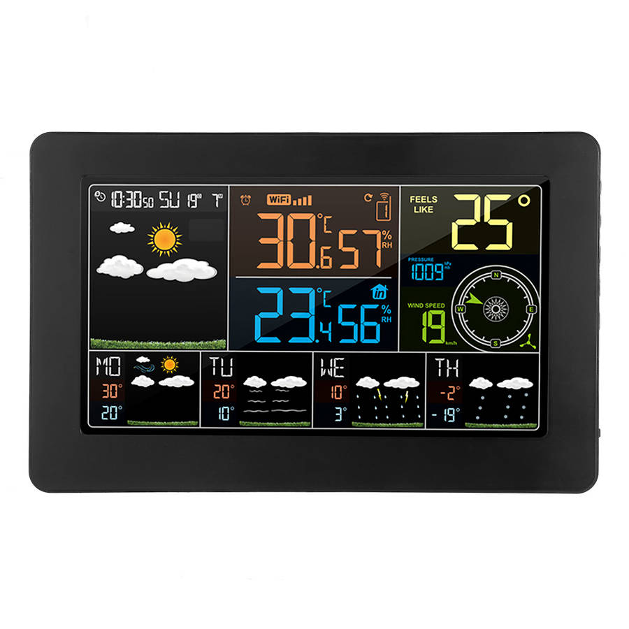 LED Wifi App Weather Station Alarm Clock Thermometer Barometer Wireless Sensor