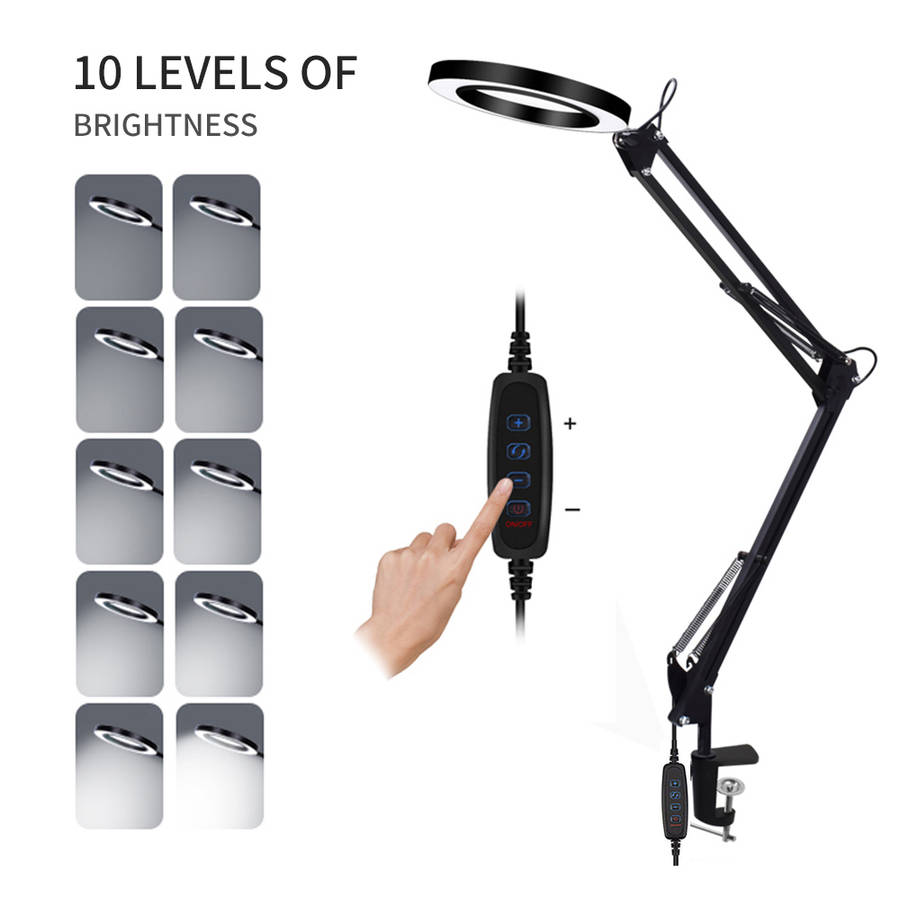 Daniu Lighting Led 5X 740Mm Magnifying Glass Desk Lamp With Clamp Hands Usb-Powered Led Lamp Magnifi