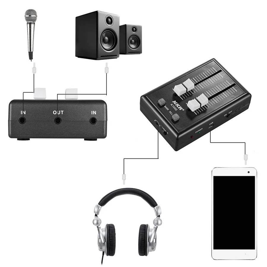 COKYIS K1000 Audio Sound Mixer Mini Pocket Mixer Mini Mobile Phone Mixer (Color&Plug White&US Plug)