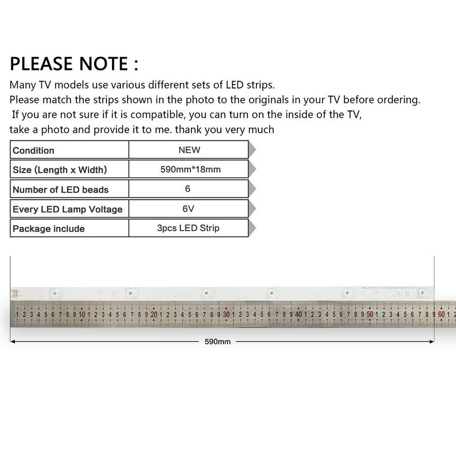 3PCS 590MM LED Rigid Strip Bar Light For LG32LB INNOTEK DRT 3.0 32_A/B Type 6916L-1974A 6916L-197...