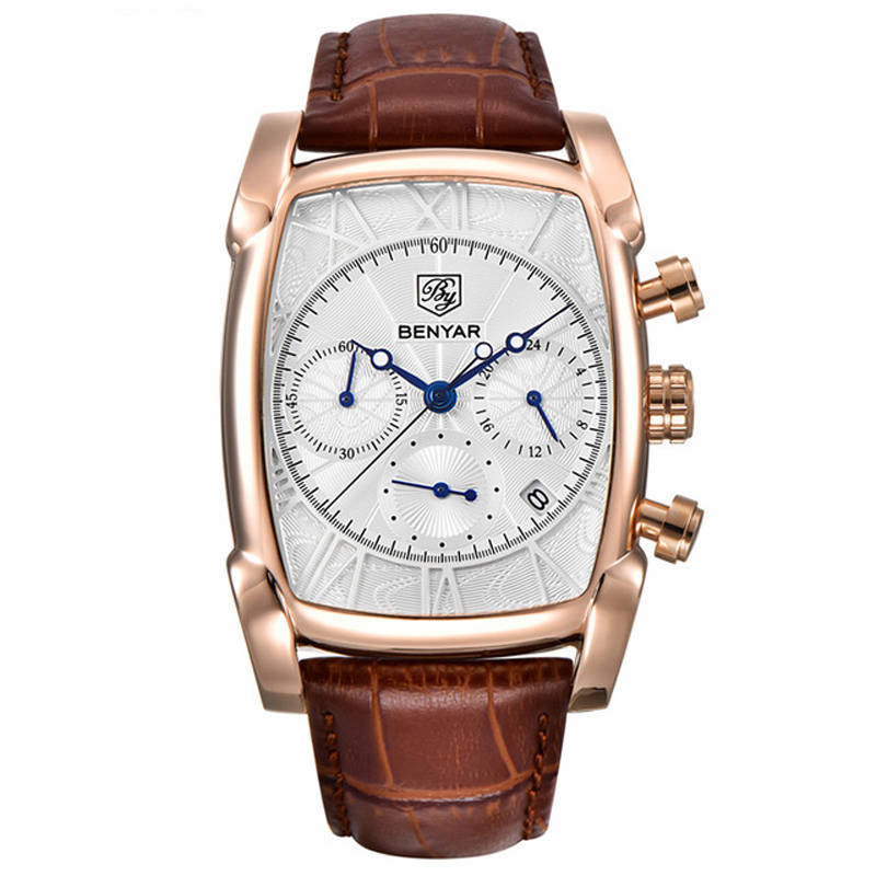 BENYAR 5113M Business Men Watch 3ATM Waterproof Date Display Leather Strap Quartz Watch
