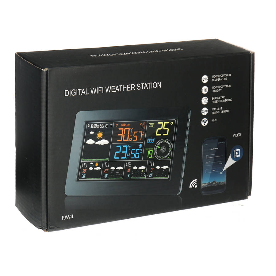 LED Wifi App Weather Station Alarm Clock Thermometer Barometer Wireless Sensor