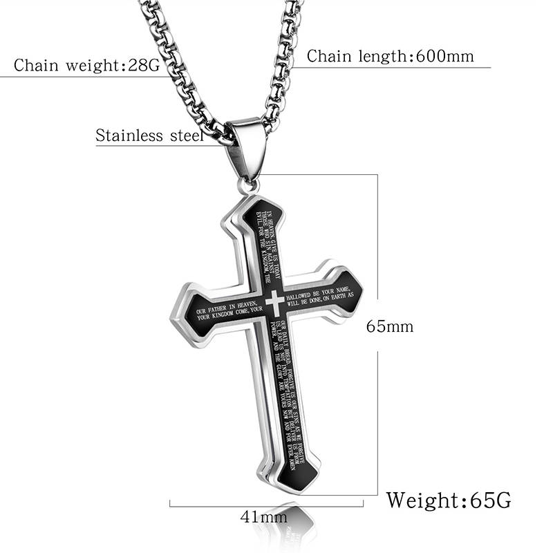 New Three-layered Cross Bible Tide Male Pendant Titanium Steel Men's Necklace