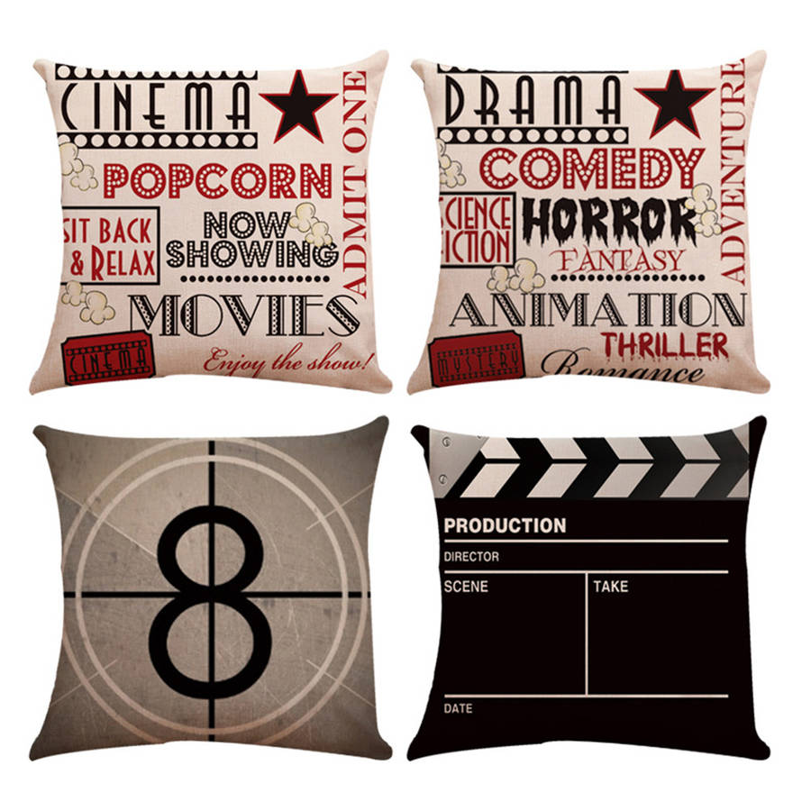 4PCS Linen Sofa Car Home Movie Theater Cinema Pillow Case