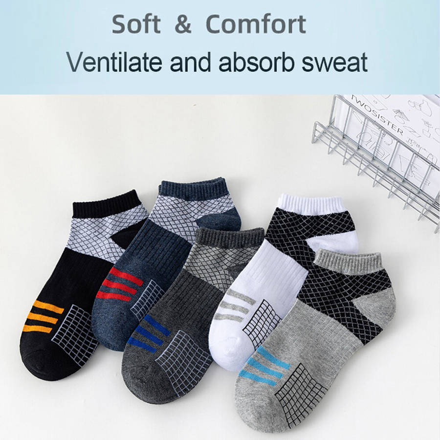 Black - 5 Pairs Low Cut Men Socks Breathable Sports Socks Cotton Blend Mens Ankle Socks Anti Odor &