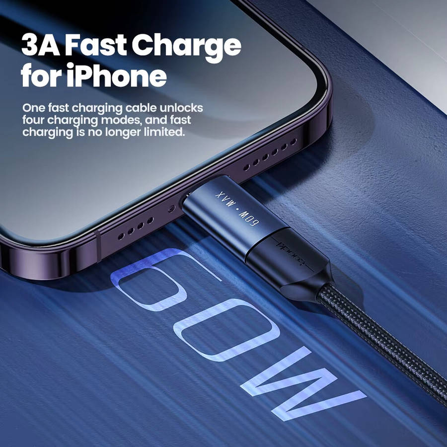 2M - Toocki TQ-X44 3A 60W USB-A/Type-C to Type-C/iP Cable Fast Charging Data Transmission Tinned Cop