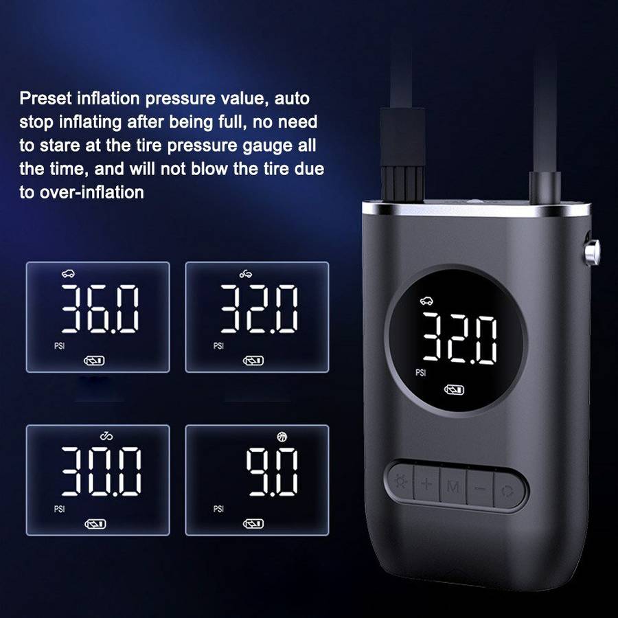 150PSI Wireless Bike Air Pump 70W Power Output 4000mAh Battery Digital Display LED Flashlight Auto-O