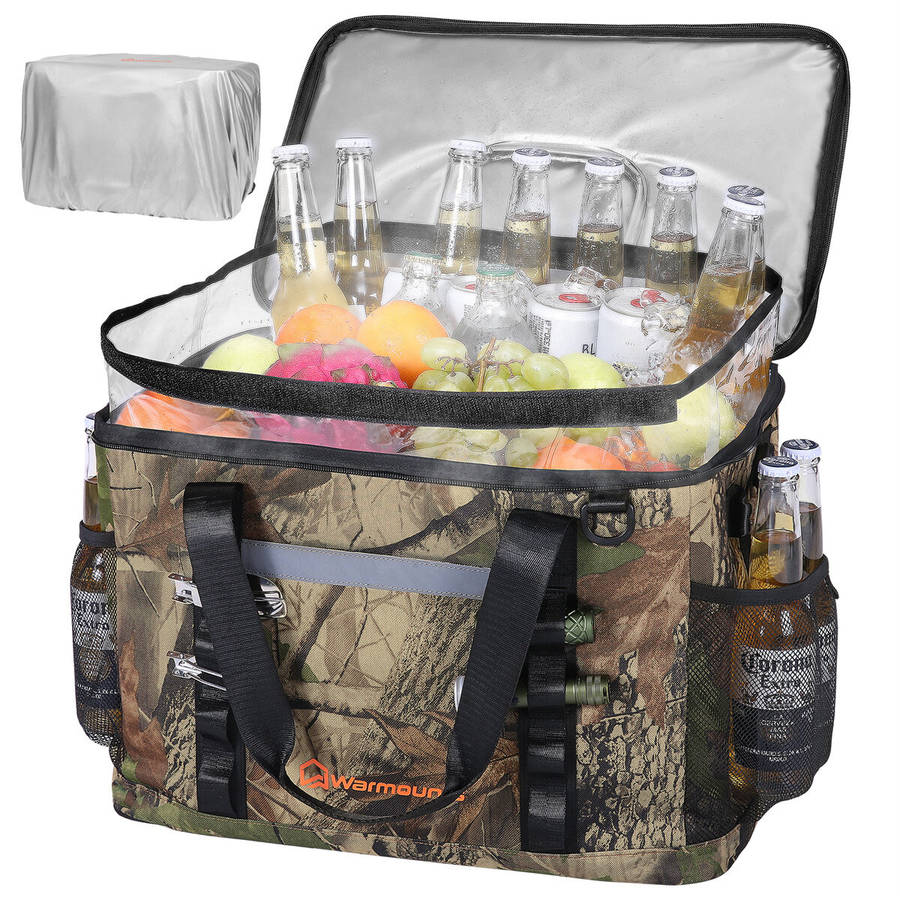 Black - WARMOUNTS Backpack Cooler Insulated 75 Cans w/ Insulating Cover, Upgraded Leakproof Soft Coo