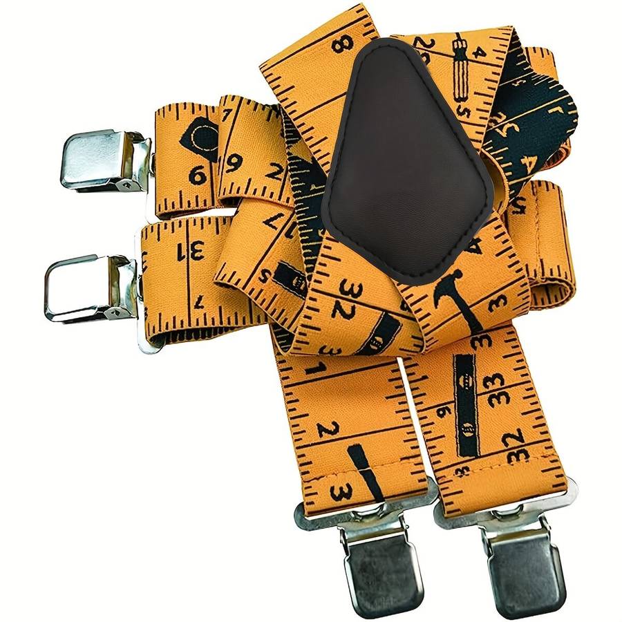 Black - 5cm Elastic Ruler Men's Suspender 4 Clips X-shaped Adjustable Casual Trousers Strap for Work