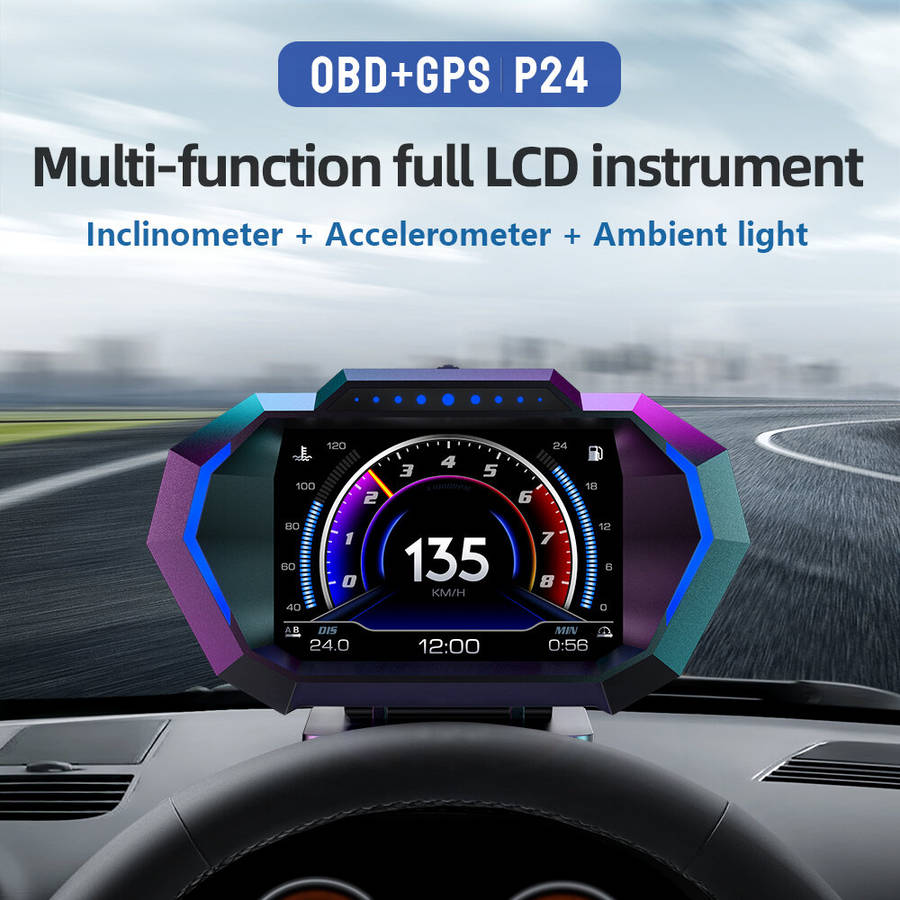 P24 Head Up Display Dual System Digtial Water Oil Temp Turbo Press lnclinometer HUD OBD2 Car Accesso