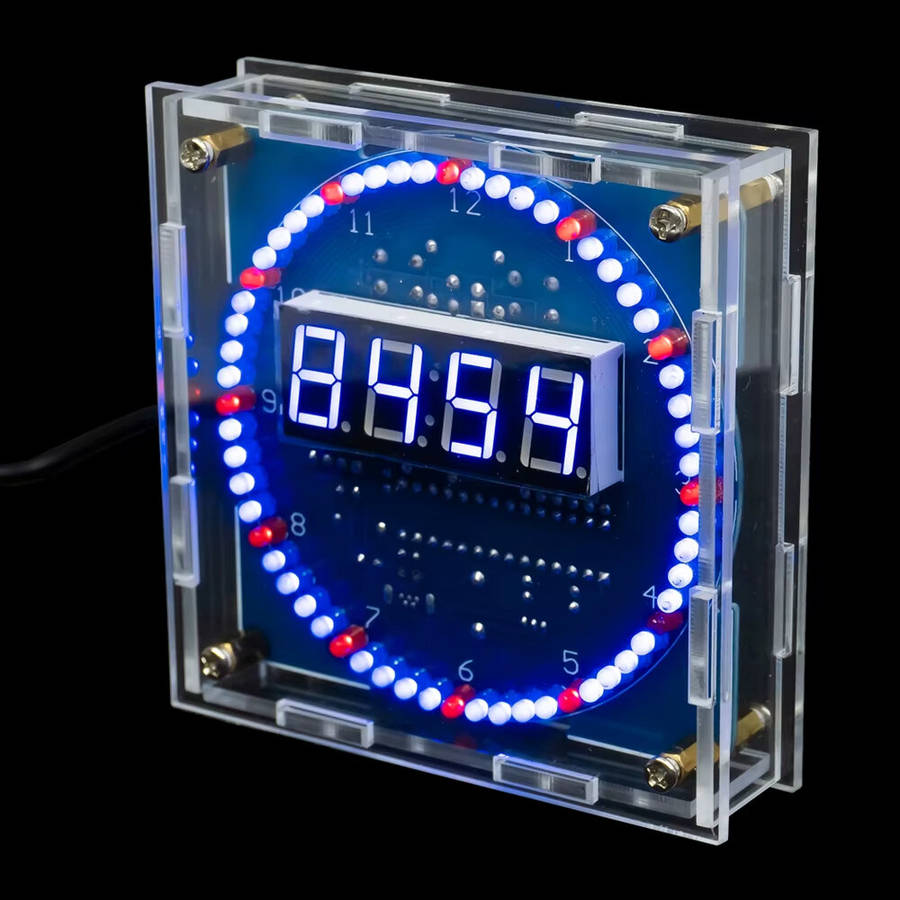 Blue - DIY Rotating LED Clock Kit 5V USB Digital Time Display Temperature Alarm Memory Function Auto