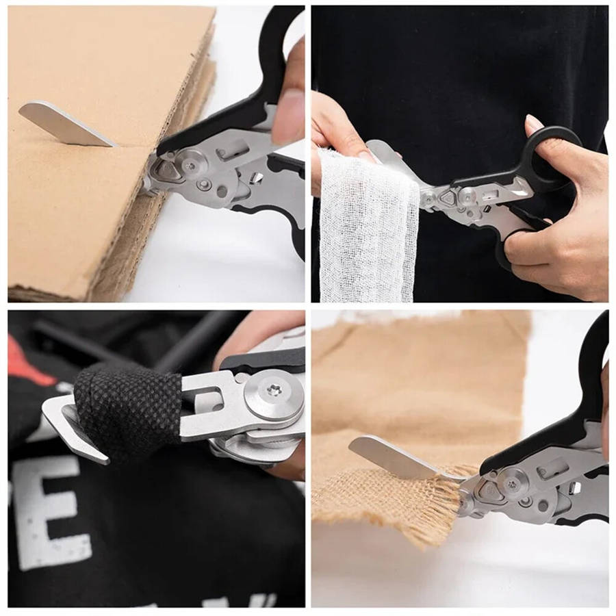 Black - IPRee Foldable Tactical Medical Scissor Emergency Rescue Shear First Aid Kit Scissors Plier