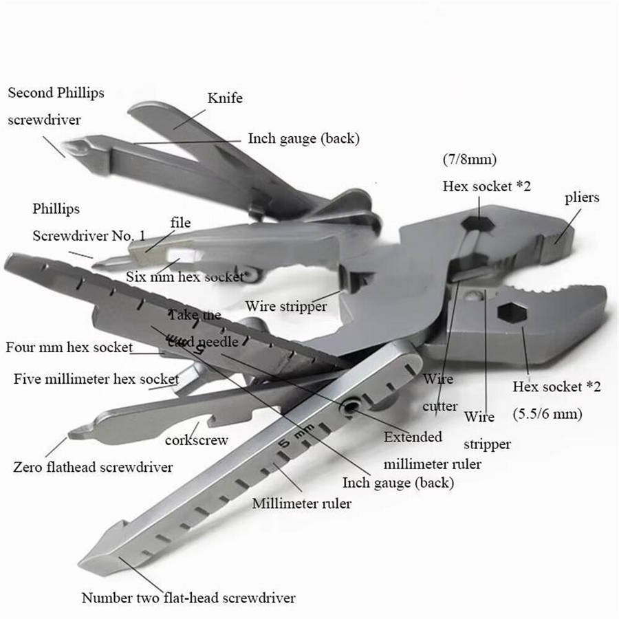 Silver - IPRee 25 In1 Multi-Functional Plier Portable Folding Pocket Outdoor Hiking Camping Tool Sta