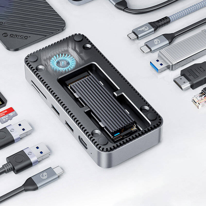 10 in 1 - ORICO DPM2P9 10-in-1 M.2 SSD Enclosure Docking Station with Cooling Fan PD100W / 10Gbps Ty