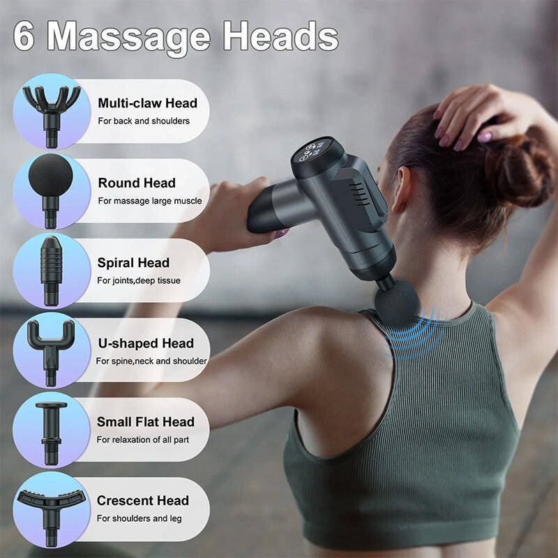 Black - Konka A2 Massage Gun 8 Message Heads 99 Adjustable Gears Fascia Gun Brushed Motor 1500mAh Ba