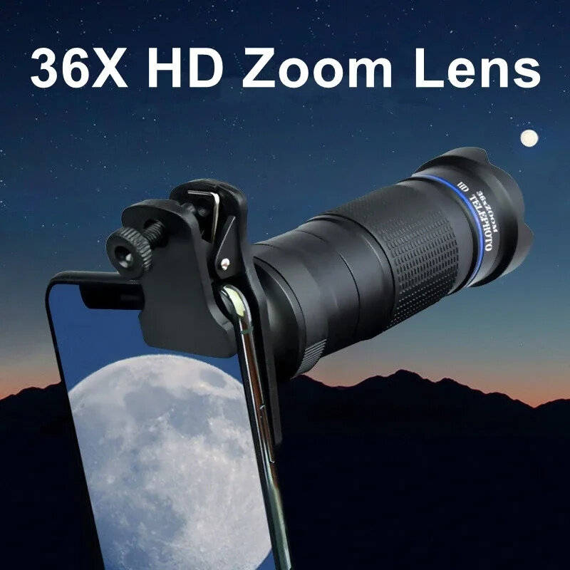 Blue - 36X Phone Camera Telephoto Lens 4 In 1 Clip-on Telecope Zoom Macro Fisheye with Tripod Eyemas